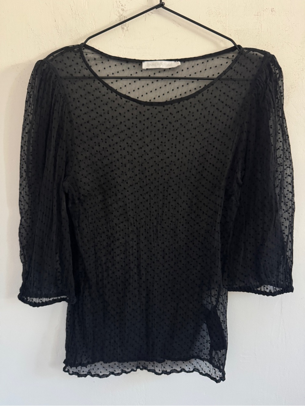 Anne Fontaine Silk Dot Sheer Black Cardeline Blouse 40